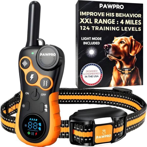 Dog Shock Collar with Remote, Unmatched 4-Mile Range, Night-Light Mode,