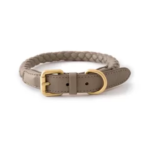 gray rolled leather dog collar